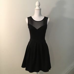 Black Structured Skater Skirt Sheer Chest Dress